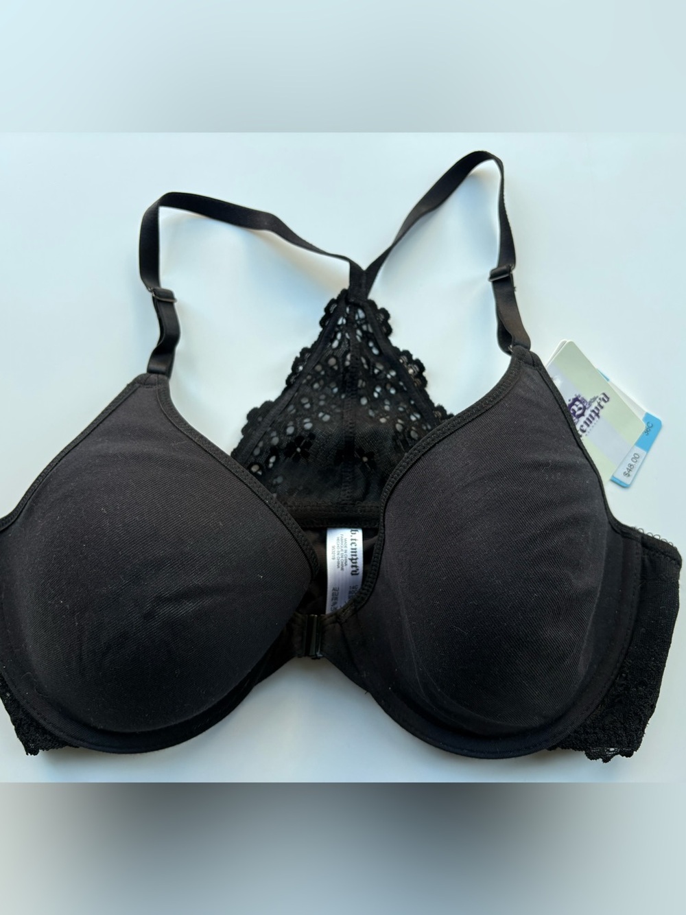 NWT B. Tempt'd Lace Racer Back Front Closure Black T-Shirt Bra